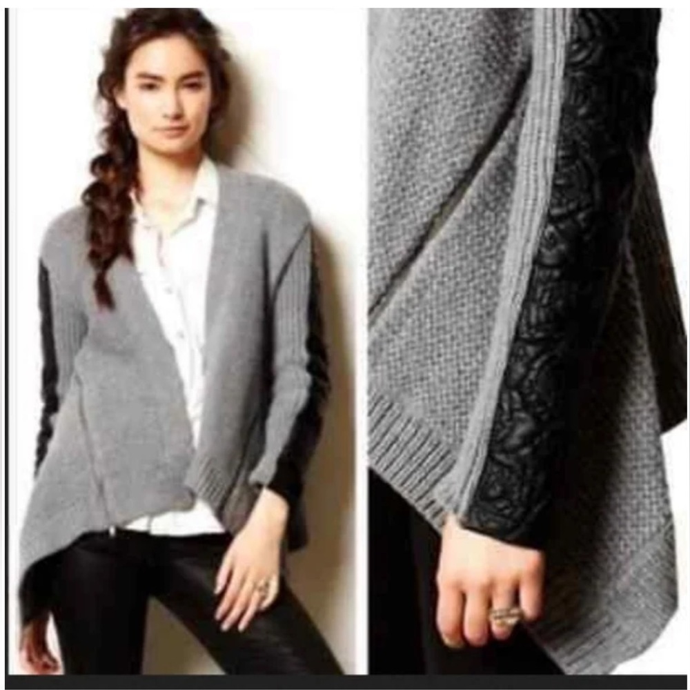 Moth Anthropologie Oltrarno Grey Knit Pleather Sleeves Cardigan. Size M. P325/A